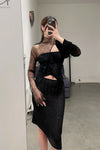 Un Morceau elastic lace sloping half skirt UM231XZ12 black PUM40